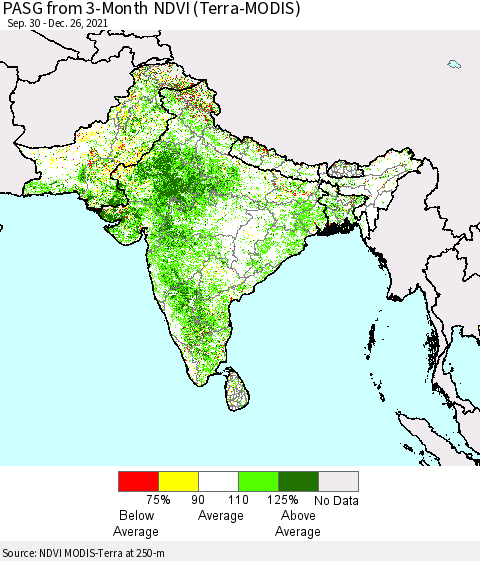 Southern Asia PASG from 3-Month NDVI (Terra-MODIS) Thematic Map For 12/19/2021 - 12/26/2021