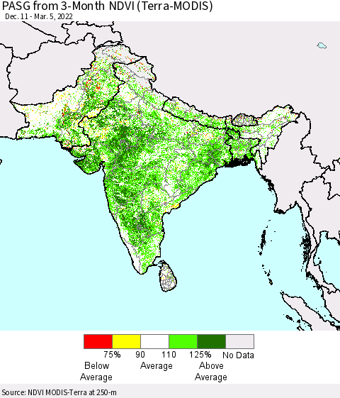 Southern Asia PASG from 3-Month NDVI (Terra-MODIS) Thematic Map For 2/26/2022 - 3/5/2022
