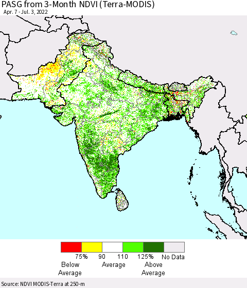 Southern Asia PASG from 3-Month NDVI (Terra-MODIS) Thematic Map For 6/26/2022 - 7/3/2022