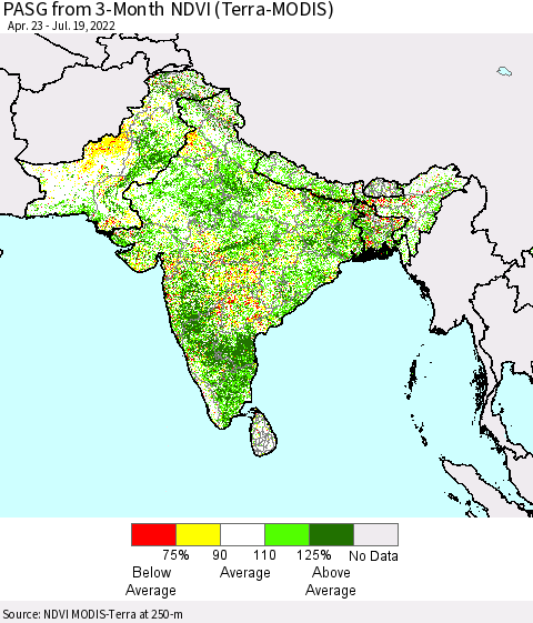 Southern Asia PASG from 3-Month NDVI (Terra-MODIS) Thematic Map For 7/12/2022 - 7/19/2022
