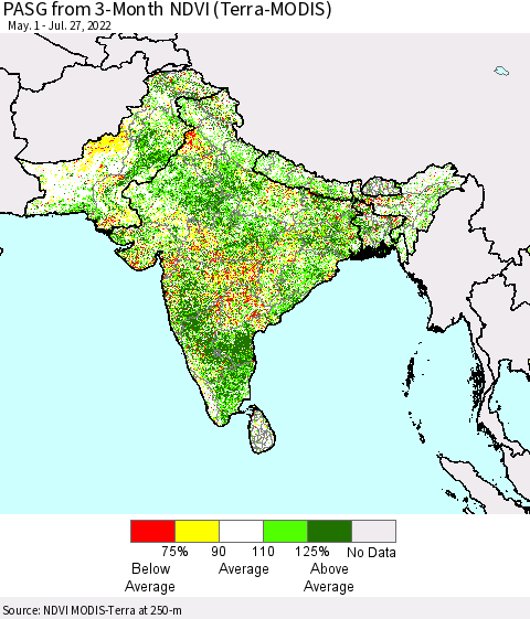 Southern Asia PASG from 3-Month NDVI (Terra-MODIS) Thematic Map For 7/20/2022 - 7/27/2022