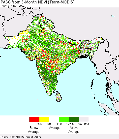 Southern Asia PASG from 3-Month NDVI (Terra-MODIS) Thematic Map For 7/28/2022 - 8/4/2022