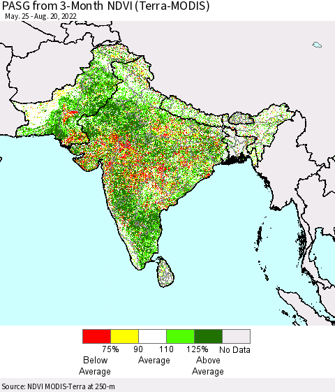 Southern Asia PASG from 3-Month NDVI (Terra-MODIS) Thematic Map For 8/11/2022 - 8/20/2022