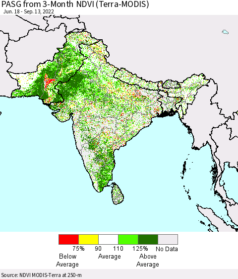 Southern Asia PASG from 3-Month NDVI (Terra-MODIS) Thematic Map For 9/6/2022 - 9/13/2022