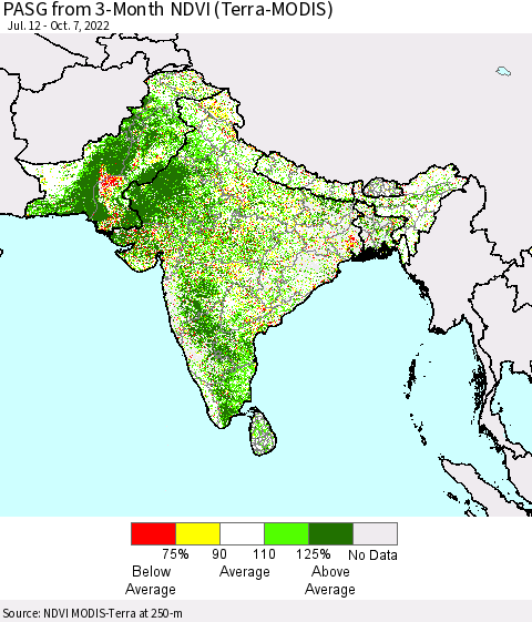 Southern Asia PASG from 3-Month NDVI (Terra-MODIS) Thematic Map For 9/30/2022 - 10/7/2022