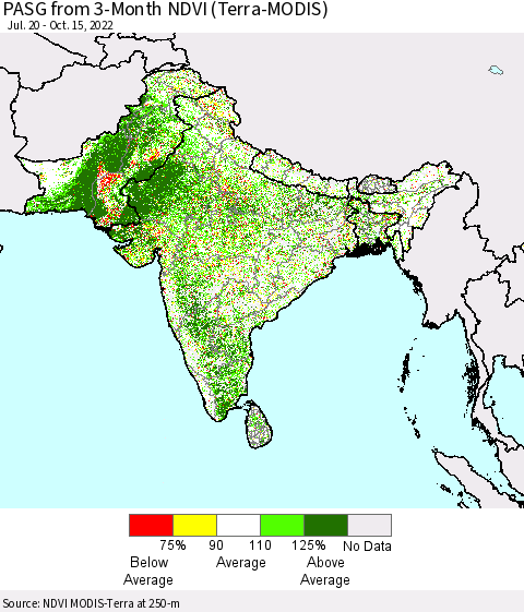 Southern Asia PASG from 3-Month NDVI (Terra-MODIS) Thematic Map For 10/8/2022 - 10/15/2022