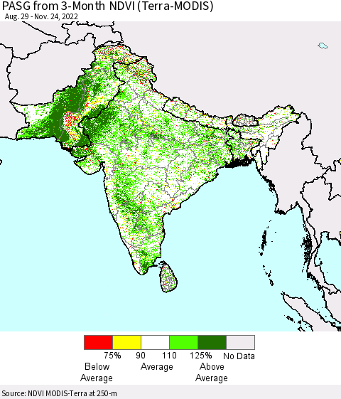 Southern Asia PASG from 3-Month NDVI (Terra-MODIS) Thematic Map For 11/17/2022 - 11/24/2022