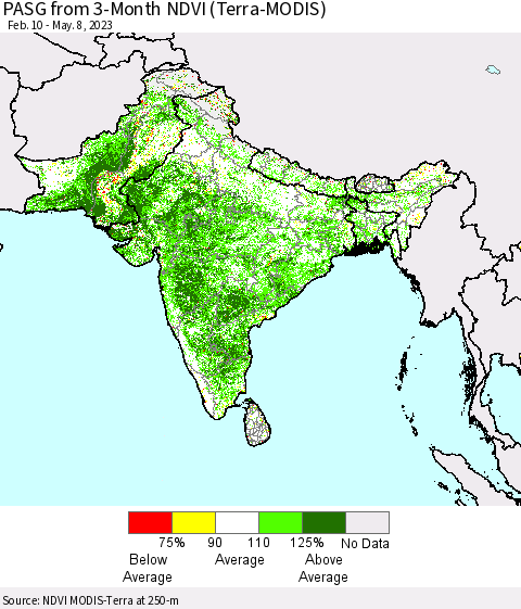 Southern Asia PASG from 3-Month NDVI (Terra-MODIS) Thematic Map For 5/1/2023 - 5/8/2023