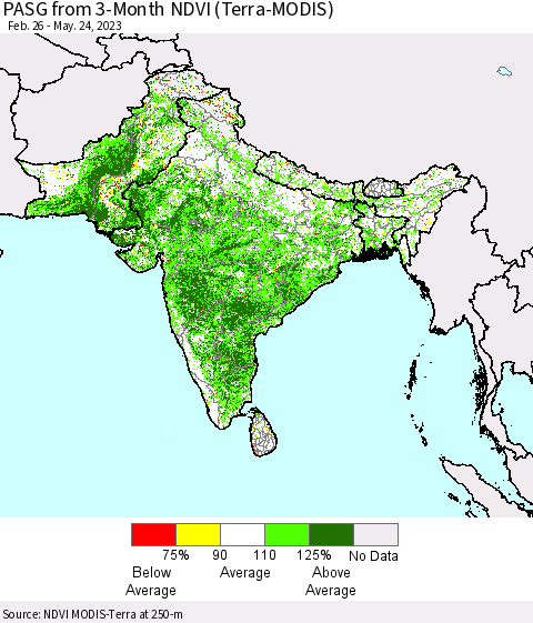 Southern Asia PASG from 3-Month NDVI (Terra-MODIS) Thematic Map For 5/17/2023 - 5/24/2023