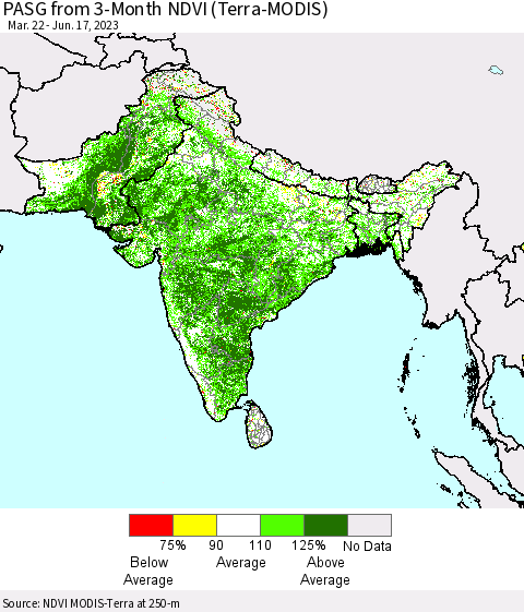 Southern Asia PASG from 3-Month NDVI (Terra-MODIS) Thematic Map For 6/10/2023 - 6/17/2023