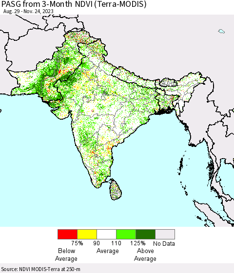 Southern Asia PASG from 3-Month NDVI (Terra-MODIS) Thematic Map For 11/17/2023 - 11/24/2023