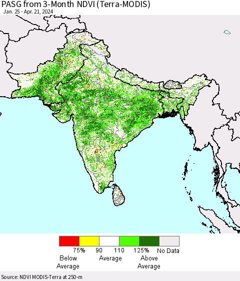 Southern Asia PASG from 3-Month NDVI (Terra-MODIS) Thematic Map For 4/14/2024 - 4/21/2024