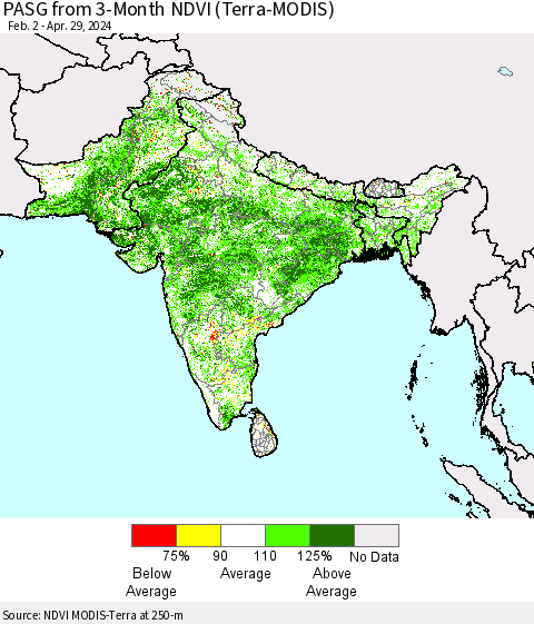 Southern Asia PASG from 3-Month NDVI (Terra-MODIS) Thematic Map For 4/22/2024 - 4/29/2024