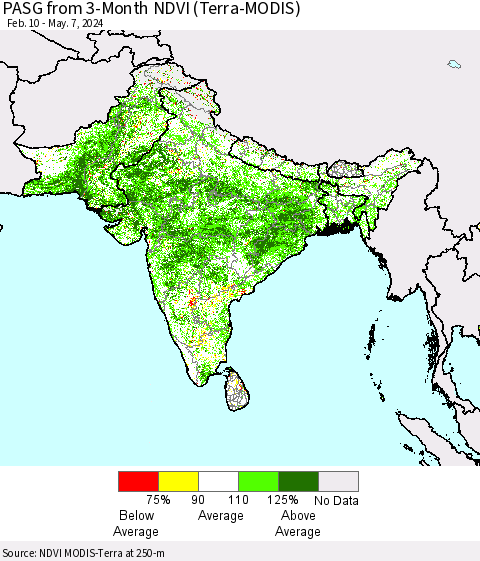 Southern Asia PASG from 3-Month NDVI (Terra-MODIS) Thematic Map For 4/30/2024 - 5/7/2024