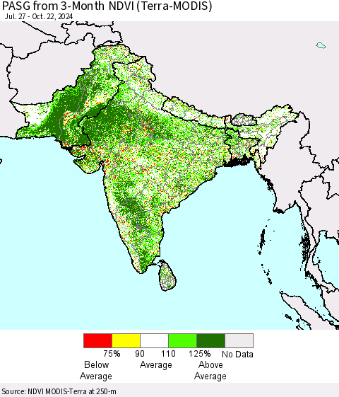 Southern Asia PASG from 3-Month NDVI (Terra-MODIS) Thematic Map For 10/15/2024 - 10/22/2024