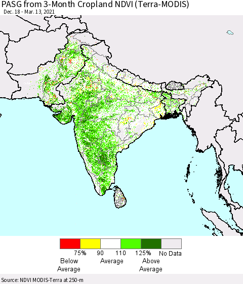 Southern Asia PASG from 3-Month Cropland NDVI (Terra-MODIS) Thematic Map For 3/6/2021 - 3/13/2021