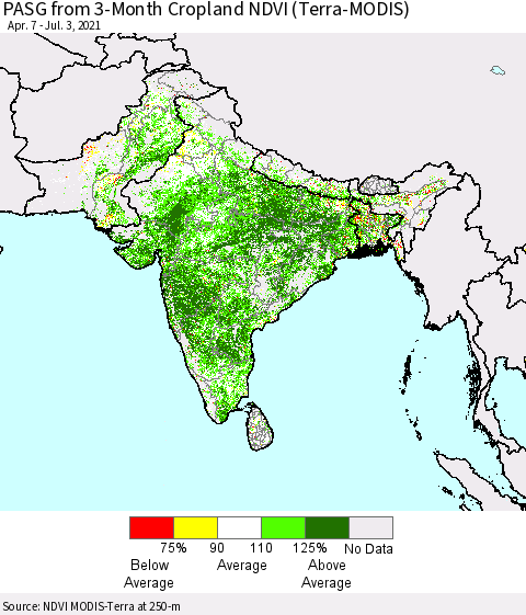 Southern Asia PASG from 3-Month Cropland NDVI (Terra-MODIS) Thematic Map For 6/26/2021 - 7/3/2021