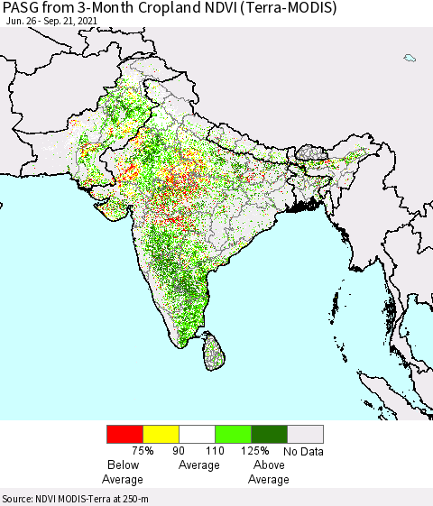 Southern Asia PASG from 3-Month Cropland NDVI (Terra-MODIS) Thematic Map For 9/14/2021 - 9/21/2021