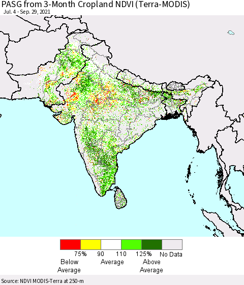Southern Asia PASG from 3-Month Cropland NDVI (Terra-MODIS) Thematic Map For 9/22/2021 - 9/29/2021