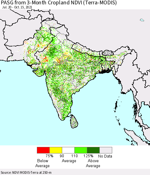 Southern Asia PASG from 3-Month Cropland NDVI (Terra-MODIS) Thematic Map For 10/8/2021 - 10/15/2021