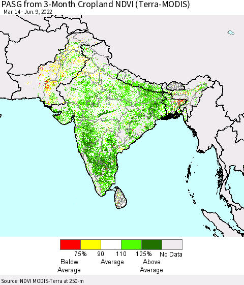 Southern Asia PASG from 3-Month Cropland NDVI (Terra-MODIS) Thematic Map For 6/2/2022 - 6/9/2022
