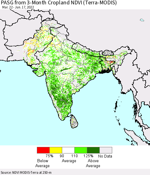 Southern Asia PASG from 3-Month Cropland NDVI (Terra-MODIS) Thematic Map For 6/10/2022 - 6/17/2022