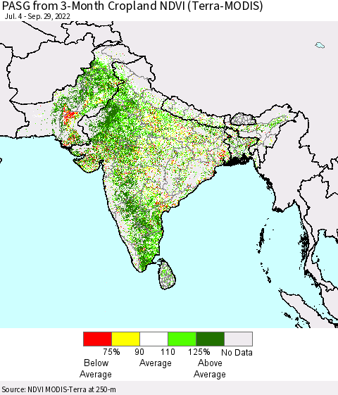 Southern Asia PASG from 3-Month Cropland NDVI (Terra-MODIS) Thematic Map For 9/22/2022 - 9/29/2022