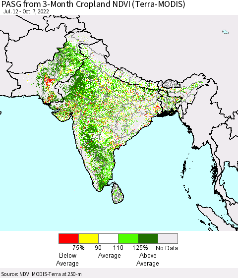 Southern Asia PASG from 3-Month Cropland NDVI (Terra-MODIS) Thematic Map For 9/30/2022 - 10/7/2022
