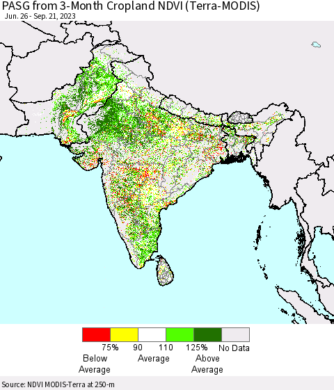 Southern Asia PASG from 3-Month Cropland NDVI (Terra-MODIS) Thematic Map For 9/14/2023 - 9/21/2023