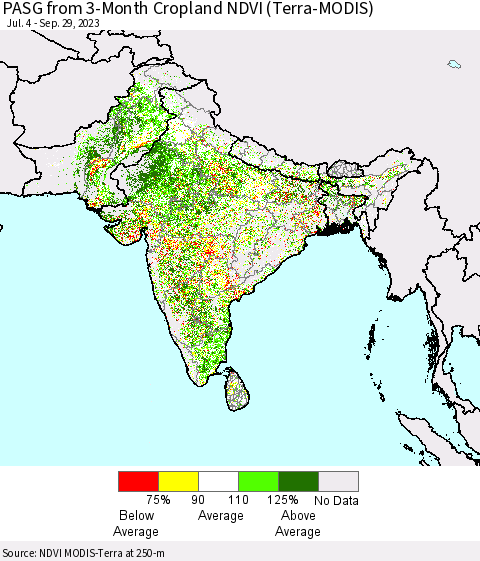 Southern Asia PASG from 3-Month Cropland NDVI (Terra-MODIS) Thematic Map For 9/22/2023 - 9/29/2023