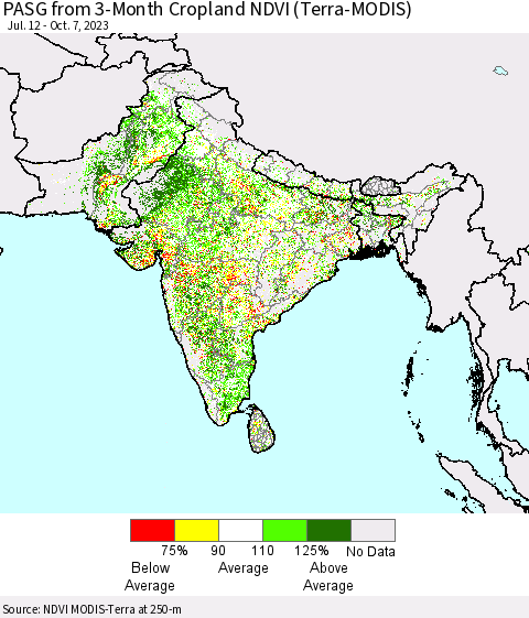 Southern Asia PASG from 3-Month Cropland NDVI (Terra-MODIS) Thematic Map For 9/30/2023 - 10/7/2023