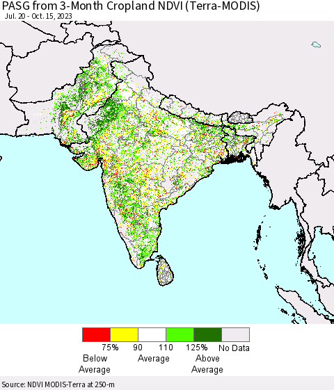 Southern Asia PASG from 3-Month Cropland NDVI (Terra-MODIS) Thematic Map For 10/8/2023 - 10/15/2023