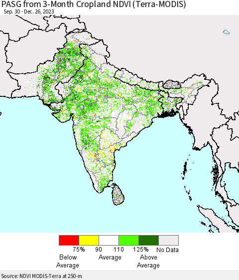Southern Asia PASG from 3-Month Cropland NDVI (Terra-MODIS) Thematic Map For 12/19/2023 - 12/26/2023