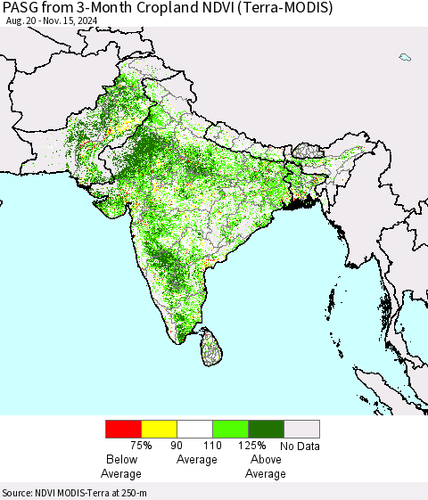 Southern Asia PASG from 3-Month Cropland NDVI (Terra-MODIS) Thematic Map For 11/8/2024 - 11/15/2024