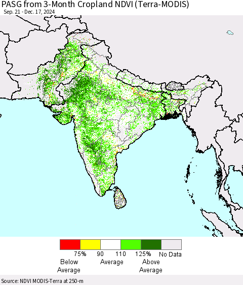 Southern Asia PASG from 3-Month Cropland NDVI (Terra-MODIS) Thematic Map For 12/10/2024 - 12/17/2024