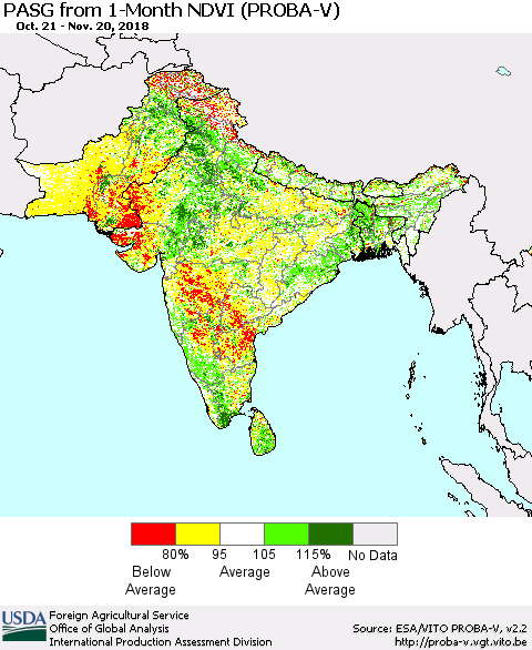 Southern Asia PASG from 1-Month NDVI (PROBA-V) Thematic Map For 11/11/2018 - 11/20/2018