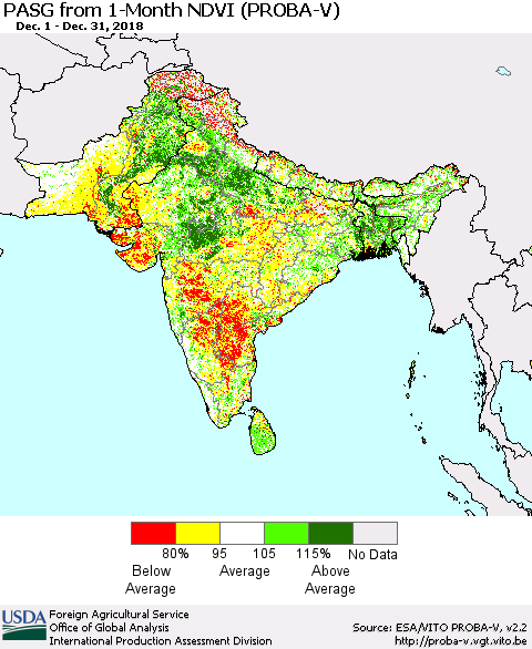 Southern Asia PASG from 1-Month NDVI (PROBA-V) Thematic Map For 12/21/2018 - 12/31/2018