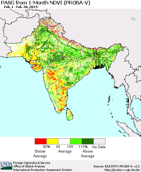 Southern Asia PASG from 1-Month NDVI (PROBA-V) Thematic Map For 2/21/2019 - 2/28/2019