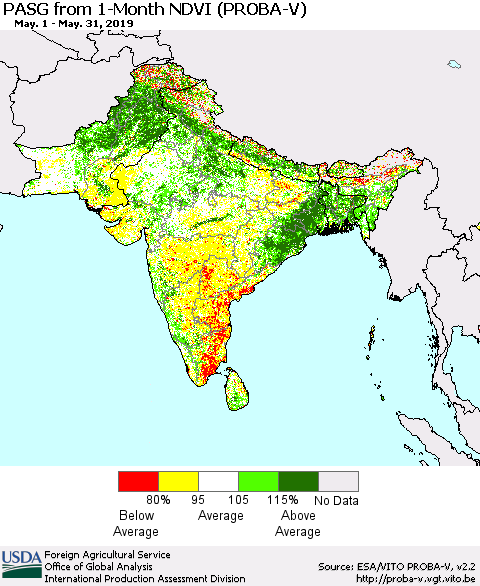 Southern Asia PASG from 1-Month NDVI (PROBA-V) Thematic Map For 5/21/2019 - 5/31/2019