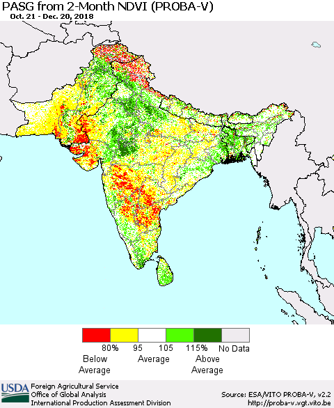 Southern Asia PASG from 2-Month NDVI (PROBA-V) Thematic Map For 12/11/2018 - 12/20/2018