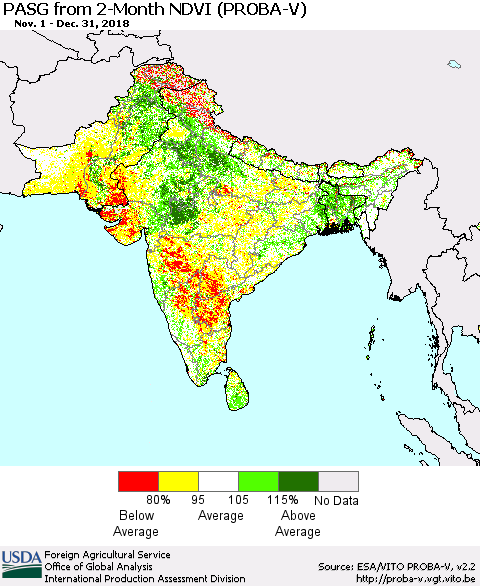 Southern Asia PASG from 2-Month NDVI (PROBA-V) Thematic Map For 12/21/2018 - 12/31/2018