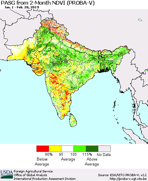 Southern Asia PASG from 2-Month NDVI (PROBA-V) Thematic Map For 2/21/2019 - 2/28/2019