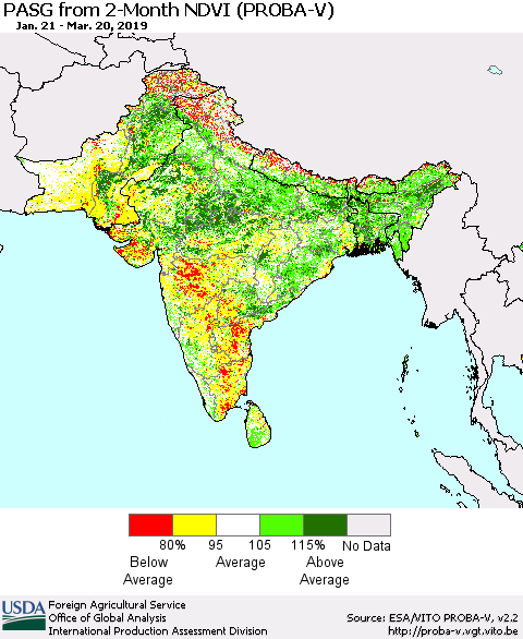 Southern Asia PASG from 2-Month NDVI (PROBA-V) Thematic Map For 3/11/2019 - 3/20/2019