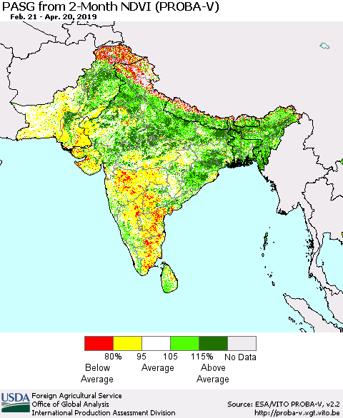 Southern Asia PASG from 2-Month NDVI (PROBA-V) Thematic Map For 4/11/2019 - 4/20/2019