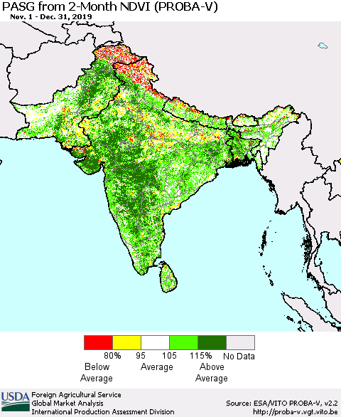 Southern Asia PASG from 2-Month NDVI (PROBA-V) Thematic Map For 12/21/2019 - 12/31/2019