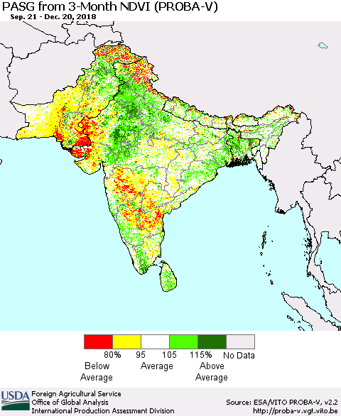Southern Asia PASG from 3-Month NDVI (PROBA-V) Thematic Map For 12/11/2018 - 12/20/2018