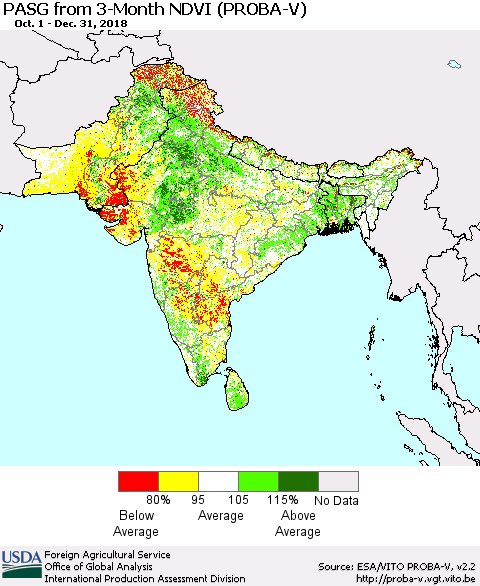 Southern Asia PASG from 3-Month NDVI (PROBA-V) Thematic Map For 12/21/2018 - 12/31/2018
