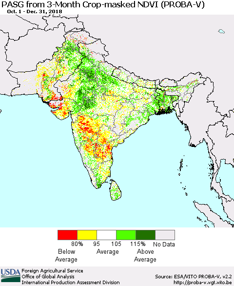 Southern Asia PASG from 3-Month Crop-masked NDVI (PROBA-V) Thematic Map For 12/21/2018 - 12/31/2018