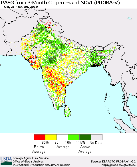 Southern Asia PASG from 3-Month Crop-masked NDVI (PROBA-V) Thematic Map For 1/11/2019 - 1/20/2019