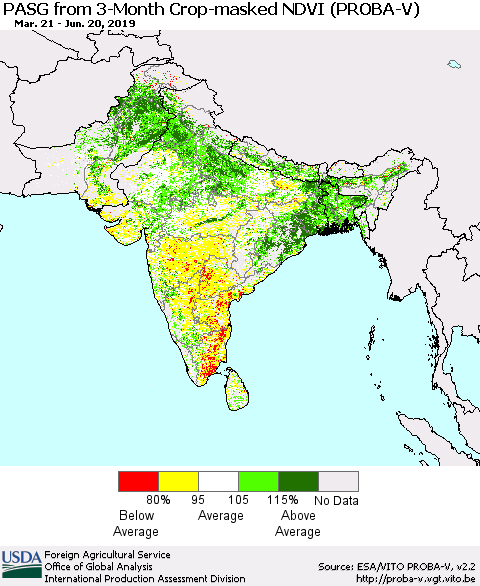 Southern Asia PASG from 3-Month Crop-masked NDVI (PROBA-V) Thematic Map For 6/11/2019 - 6/20/2019